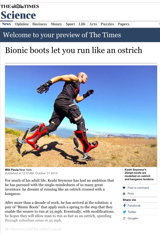 THE TIMES, ' BOOTS THAT LET YOU RUN LIKE AN OSTRICH'